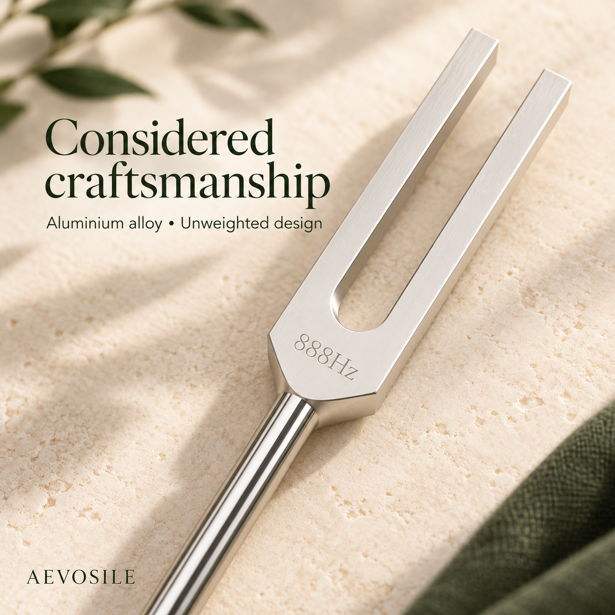 Close-up of the 888 Hz unweighted tuning fork shoulder and prongs